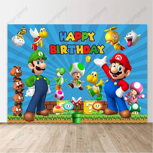 Super Mario Luigi Birthday Backdrop Mario Bros Game Party Background