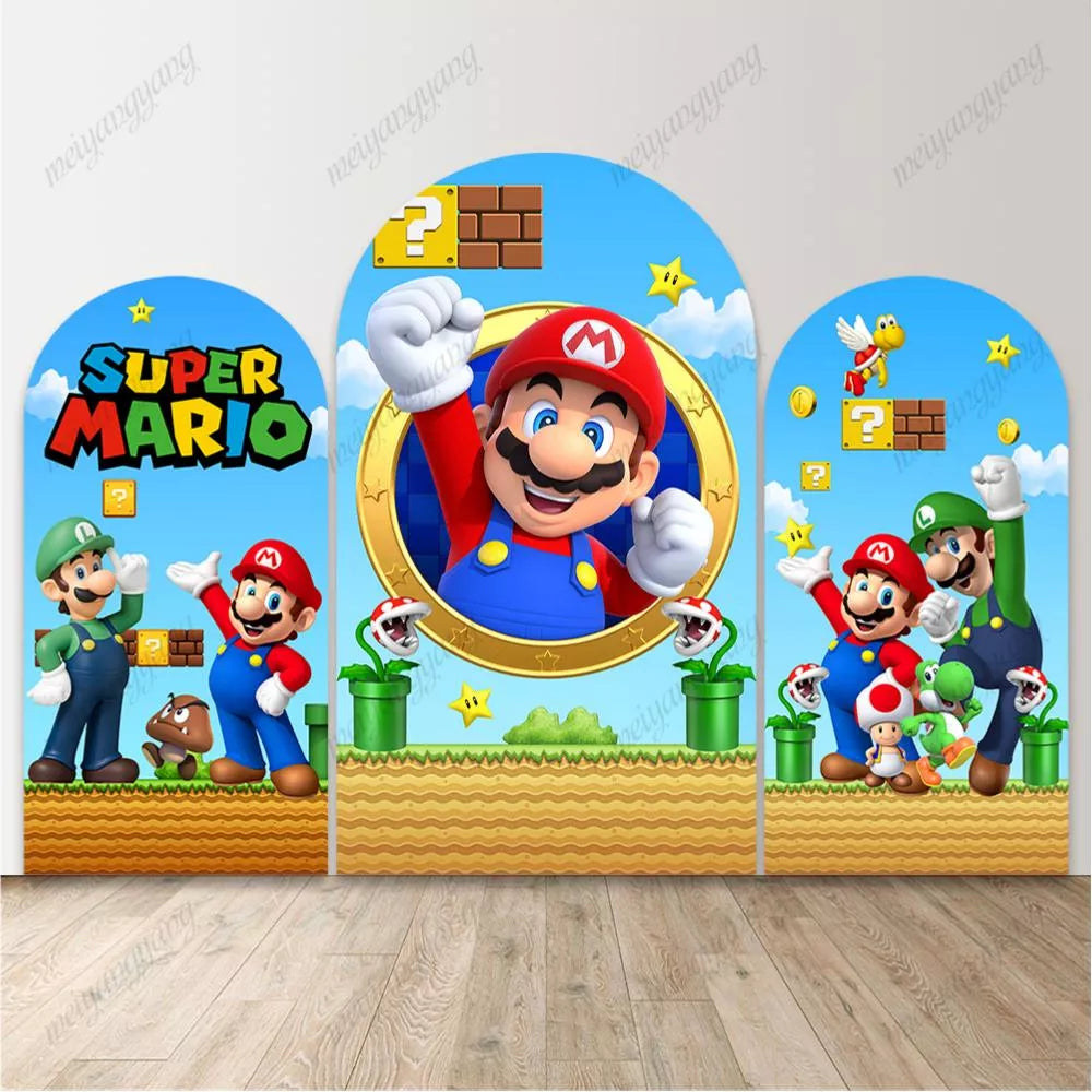 Super Mario Luigi Game Scene Kids Birthday Party Arch Backdrop