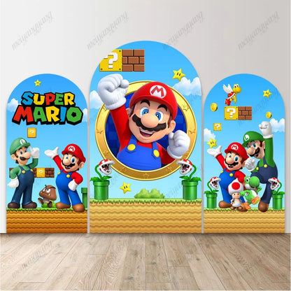 Super Mario Luigi Game Scene Kids Birthday Party Arch Backdrop