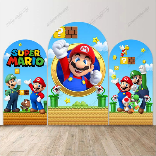 Super Mario Luigi Game Scene Kids Birthday Party Arch Backdrop