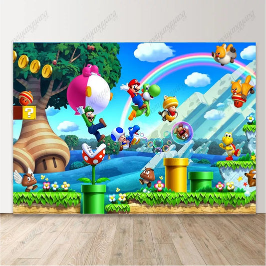 Super Mario Rainbow Adventure Birthday Backdrop