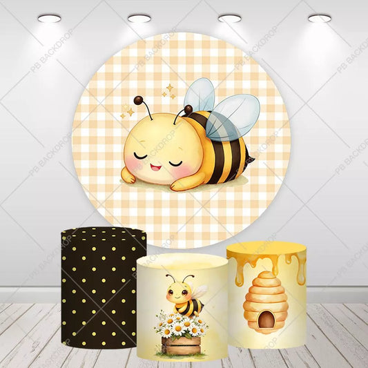 Sweet Little Bee Birthday Photo Round Backdrop