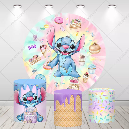 Sweet Stitch Candy Donut Round Backdrop Lilo and Stitch Birthday Party Decor