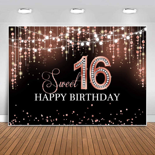 Sweet 16 Birthday Party Backdrop Rose Gold Princess Sixteen Photography Background