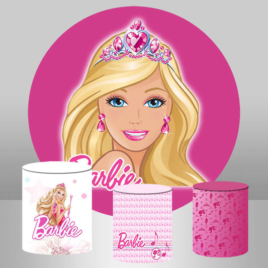 Pink Barbie Girls Birthday Party Round Backdrop Baby Shower Cylinder Covers