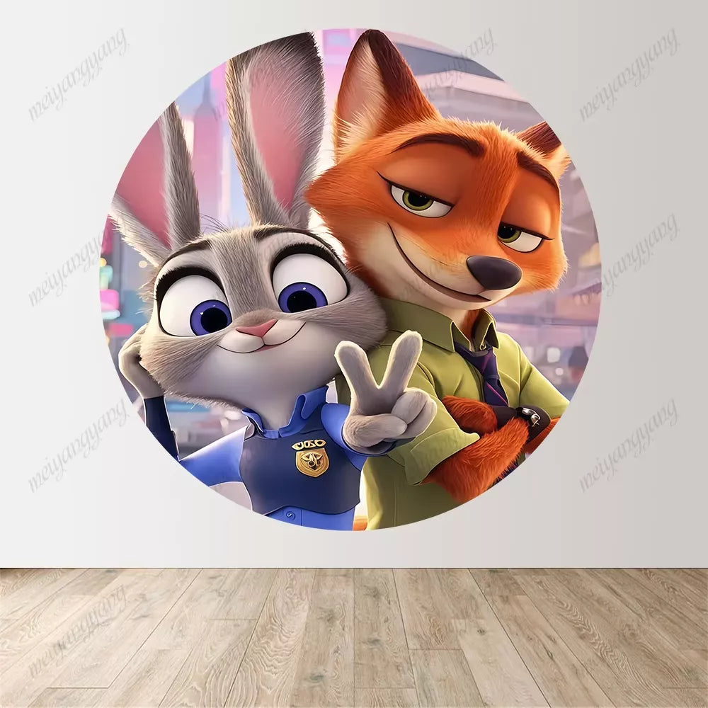 The Zootopia Birthday Party Photo Background Baby Shower Round Photo Backdrop