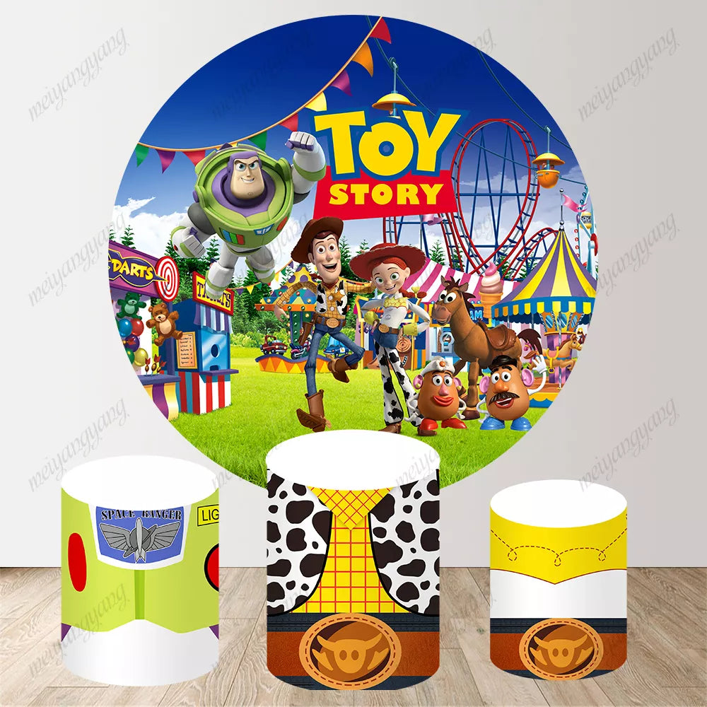 Toy Story Amusement Park Circle Backdrop Boys Birthday Party Cake Table Decorations