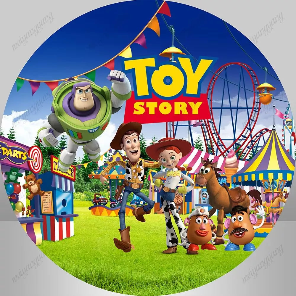 Toy Story Amusement Park Circle Backdrop Boys Birthday Party Cake Table Decorations