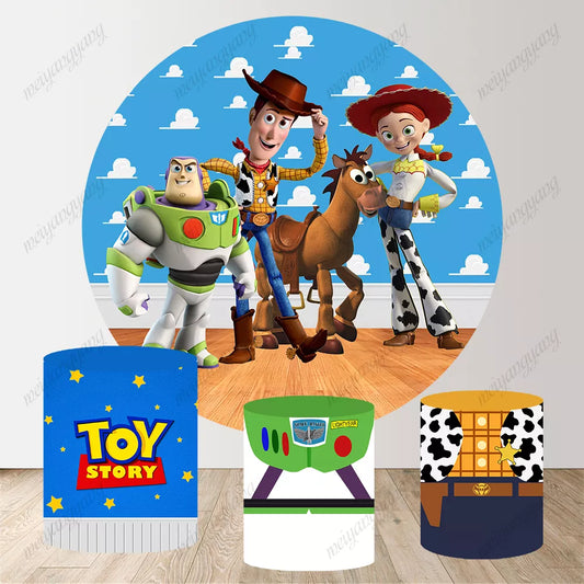 Toy Story Buzz Lightyear Woody Jessie Circle Photography Backdrop