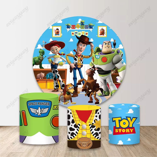Toy Story Round Backdrop Woody Buzz Lightyear Jessie Toy Room Cartoon Party Background