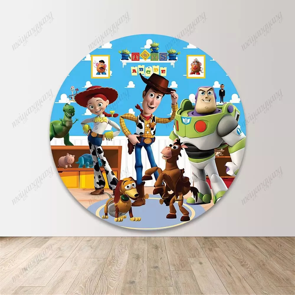 Toy Story Round Backdrop Woody Buzz Lightyear Jessie Toy Room Cartoon Party Background
