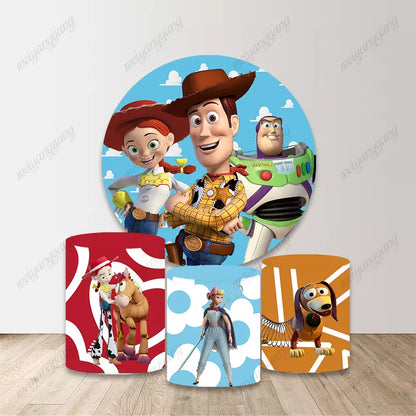Toy Story Woody Sky Clouds Kids Birthday Round Backdrop