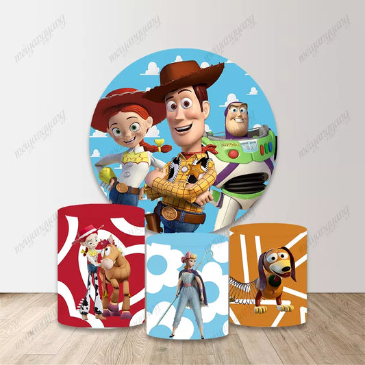Toy Story Woody Sky Clouds Kids Birthday Round Backdrop