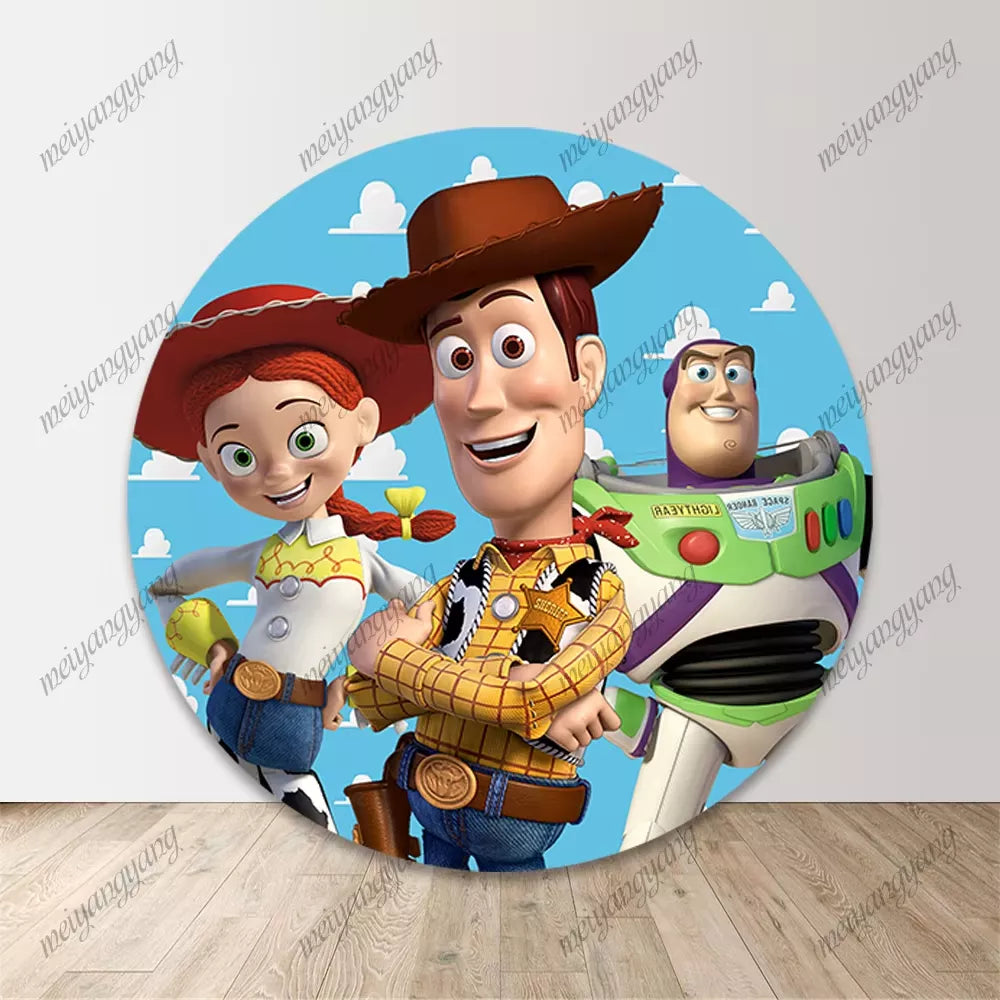 Toy Story Woody Sky Clouds Kids Birthday Round Backdrop