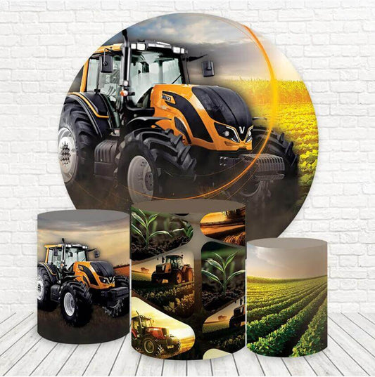 Truck Round Backdrop Cover For Boy Birthday Party Decor