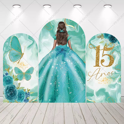 Turquoise Quinceaera Princess Dress 15 Anos Arch Backdrop - 3 Default Covers / As Pic / Double Side Turquoise Quinceaera Princess Dress 15 Anos Arch Backdrop - 3 Default Covers / As Pic / Double Side