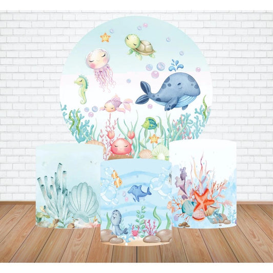 Underwater Baby Sea Creatures Birthday Backdrop