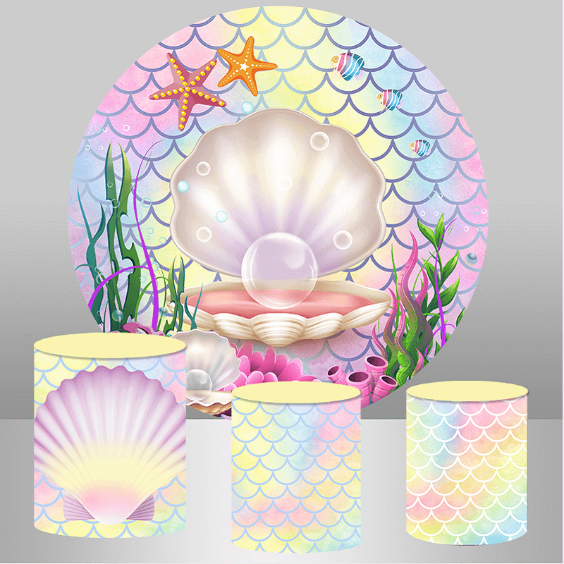 Shell Cloth Backdrop Coral & Shell Mermaid Birthday Backdrop Pastel Plinth Covers – webackdrops