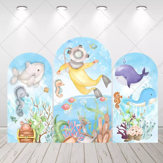 Underwater Ocean Birthday Arch Backdrop Set