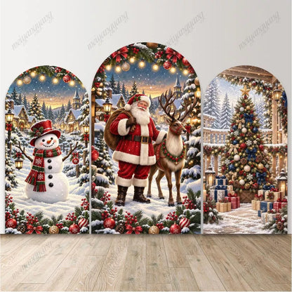 Vintage Santa Claus with Reindeer Arched Backdrop