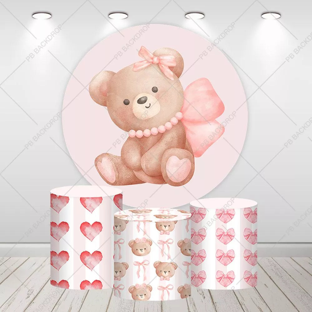 Watercolor Bow Bear First Birthday Photo Backdrop
