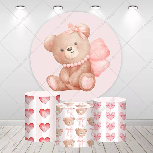 Watercolor Bow Bear First Birthday Photo Backdrop