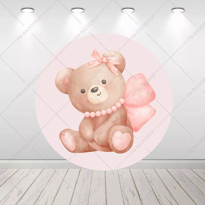 Watercolor Bow Bear First Birthday Photo Backdrop