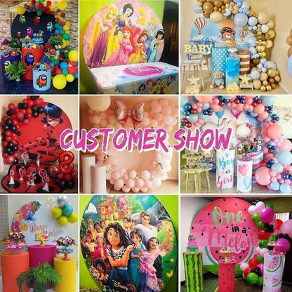 Festa in legno con fiori rosa, cigno, ragazza, baby shower, sfondo rotondo, copertura per cilindro