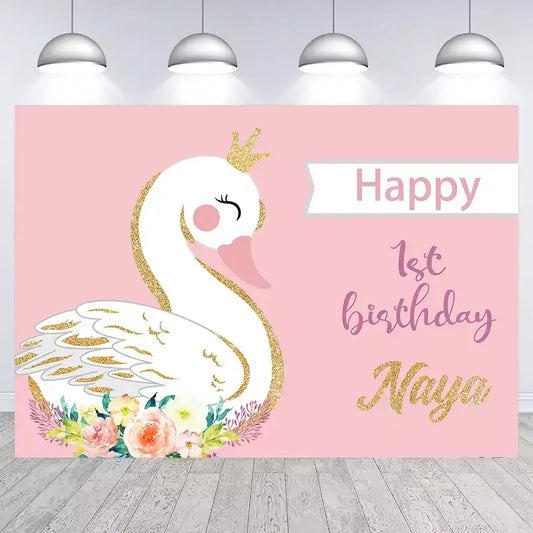 Fondo de fotografía de cisne blanco para decoración de fiesta de cumpleaños, Baby Shower