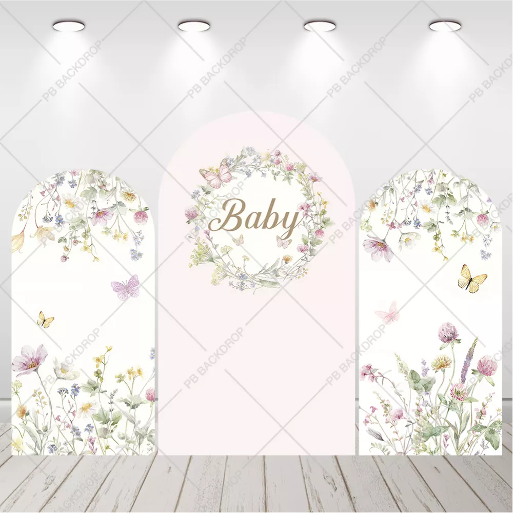 Wildflower Butterfly Baby Shower Arch Backdrop