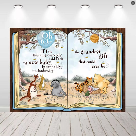 Winnie the Pooh Open Book Backdrop Vintage Pooh Friends Gender Neutral Party Decor