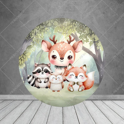 Woodland Animals Forest Party Round Backdrop
