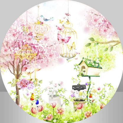 Spring Garden Round Circle Backdrop for Kids Birthday Decoration