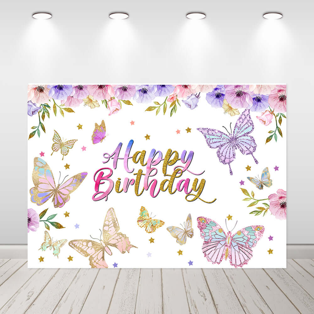 Purple Butterfly Backdrop Floral Newborn Birthday Party Photography Background
