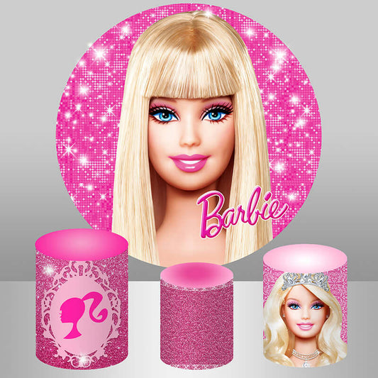 Barbie lányok születésnapi partija, kerek hátterű babazuhany lábazati huzatok