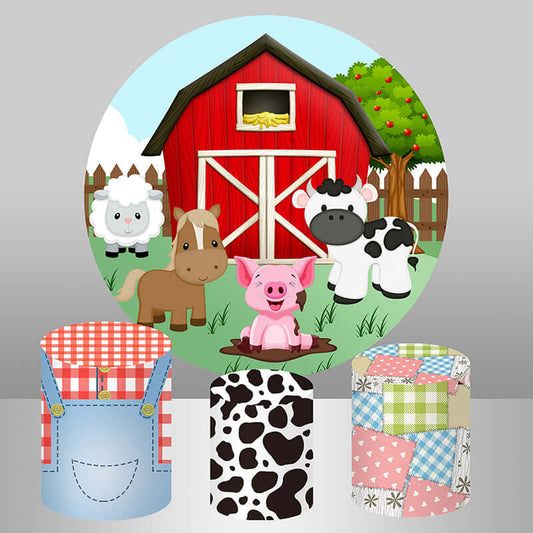 Couvertures de cylindre de fête d'anniversaire pour enfants, animaux de ferme, cercle rond, toile de fond, fête prénatale