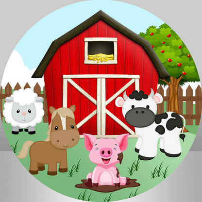 Farm Animals Kids Birthday Party Round Circle Backdrop Baby Shower Cylinder Covers