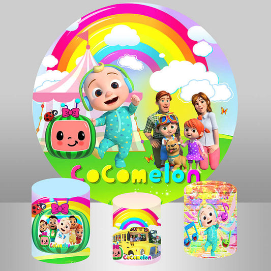 Cocomelon Copri cilindro per doccia per bambini con sfondo rotondo per feste di compleanno per bambini