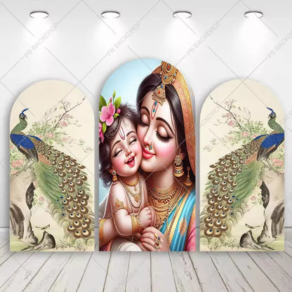 Yashoda Krishna Peacock Arch Backdrop Janmashtami