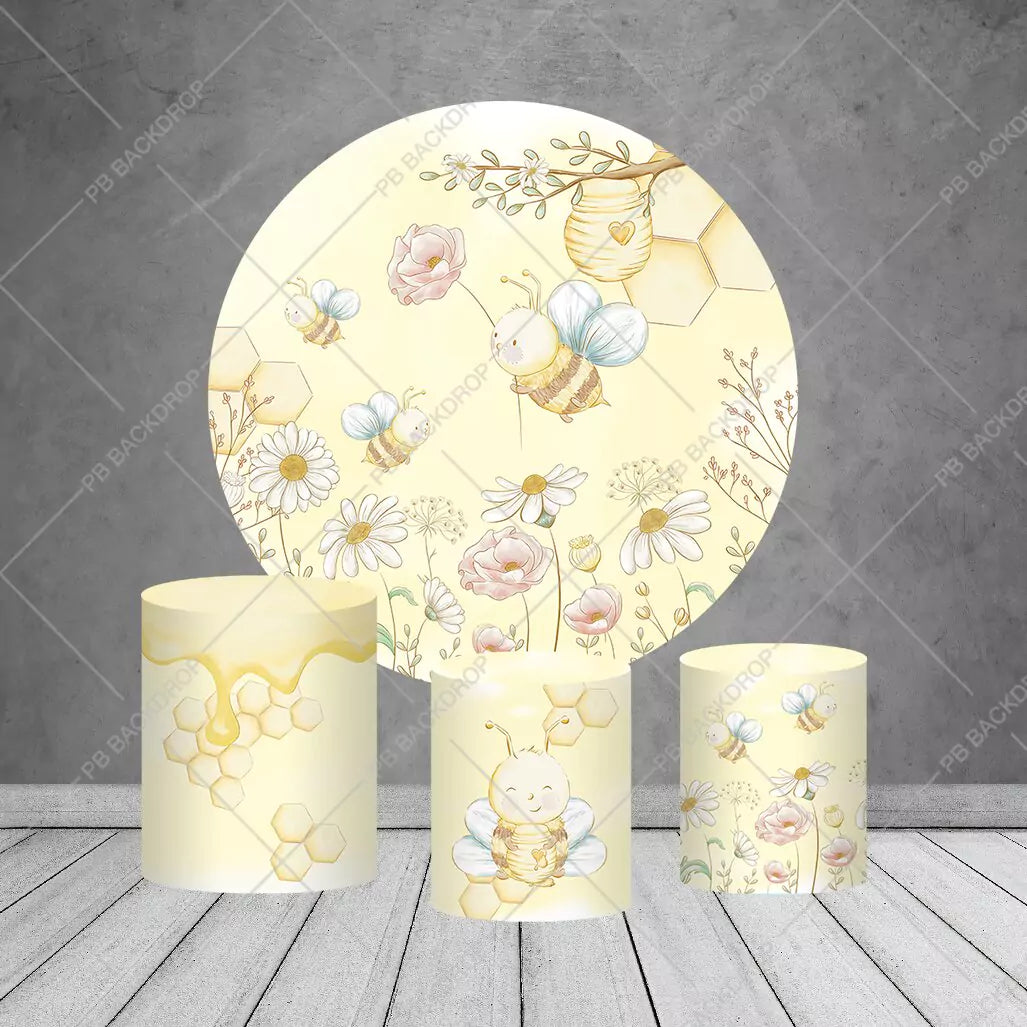 Yellow Honeybee Baby Shower Decor Round Backdrop