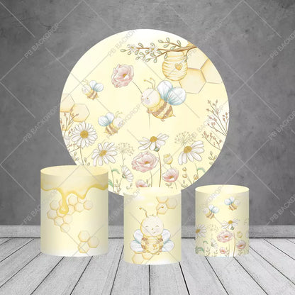 Yellow Honeybee Baby Shower Decor Round Backdrop