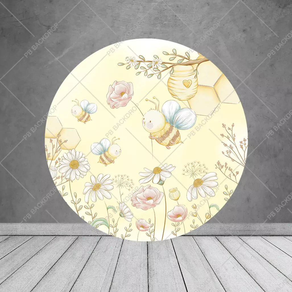 Yellow Honeybee Baby Shower Decor Round Backdrop