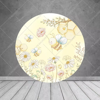 Yellow Honeybee Baby Shower Decor Round Backdrop