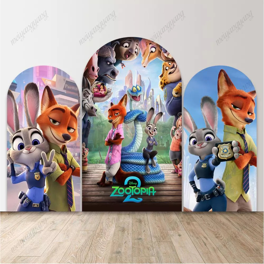 Zootopia 2 Arch Backdrop Judy Nick Fox Rabbit Cartoon Children Birthday Banner