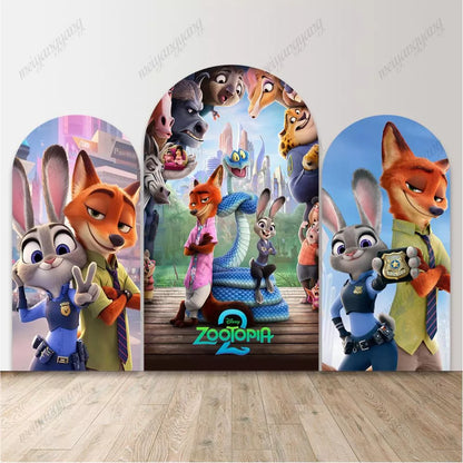 Zootopia 2 Arch Backdrop Judy Nick Fox Rabbit Cartoon Children Birthday Banner