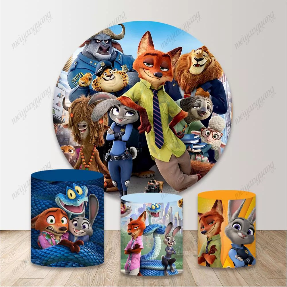 Zootopia Round Backdrop Judy Hopps Nick Wilde Birthday Party Circle Background