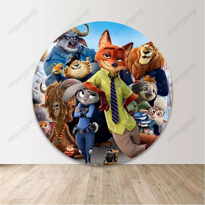 Zootopia Round Backdrop Judy Hopps Nick Wilde Birthday Party Circle Background