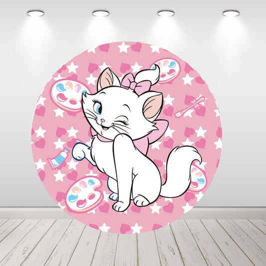 Marie Cat Round Circle Backdrop Girls Birthday Baby Shower Photography Background