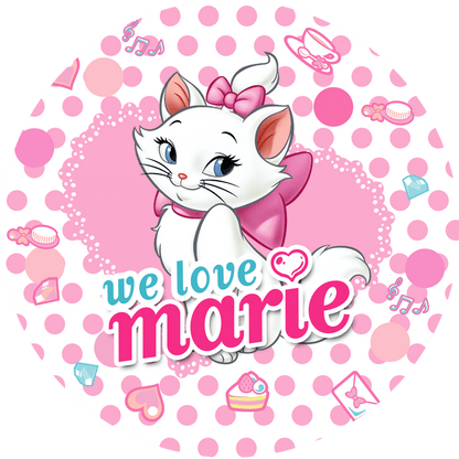 Marie Cat Round Backdrop Girls Birthday Baby Shower Circle Background